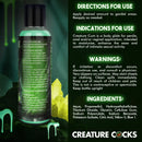 Creature Cum Green Jizz Lubricant 4 Oz bottle with ingredient details and usage instructions.