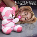 Master Series Brat Bondage Bear Plush Toy wrapped in pink rope with a blindfold, perfect for playful brats.
