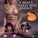 Master Series Bling Bondage Bear Plush Toy shown with playful design, pink cuffs, and soft fur, perfect for cheeky scenes.