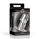 Master Series Dicked Clear Hollow Anal Plug Small packaging showcasing its transparent design and compact size.