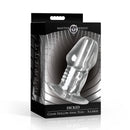 Dicked Clear Hollow Anal Plug X-Large packaging by Master Series showcasing clarity and size.
