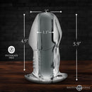 Dicked Clear Hollow Anal Plug X-Large with detailed measurements displayed in image.