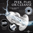 Master Series Dicked Clear Hollow Anal Plug 3 Piece Set with clear, hollow design and water splashing.