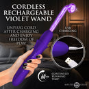 Elektrawand Rechargeable Violet Wand with Attachments Purple showcased in use, emphasizing its cordless and rechargeable features.