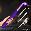 Elektrawand Rechargeable Violet Wand with Attachments Purple held in hand with glass electrodes displayed.