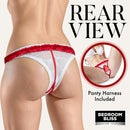 Couples Panty Vibe with Remote Textured Silicone Red rear view showcasing the panty harness design.