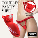 Textured Silicone Panty Vibrator with Remote Red displayed with lace panties, highlighting its sleek design and functionality.
