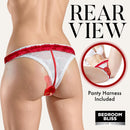 G-Spot Silicone Panty Vibe with Remote Red shown from rear view with panty harness included.