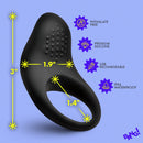 Bang Vibrating Silicone Cock Ring Black with dimensions and features like phthalate-free and USB rechargeable.