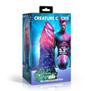 Creature Cocks Gorge Inflatable Silicone Dildo packaging with vibrant colors and girth measurement.