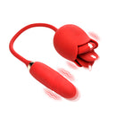 Blossom Kiss Licking Clit Stimulator with Thrusting Vibrator, red with thrusting bullet and licking motion.