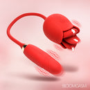 Blossom Kiss Licking Clit Stimulator with Thrusting Vibrator featuring a red design and lifelike licking motion.