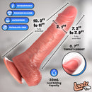 Loadz 10 Inch Thrusting Vibrating Squirting Dildo Flesh with measurements and features displayed.