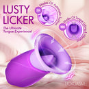 Lickgasm Licking Violet Sucking and Licking Vibrator featuring automatic suction and tongue licking modes.