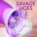 Lickgasm Licking Violet Sucking and Licking Vibrator showcasing its unique tongue-style motion and suction features.