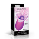 Lickgasm Licking Violet Sucking and Licking Vibrator packaging showcasing suction and licking modes.
