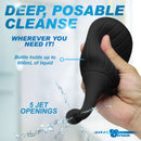 CleanStream Silicone Enema Bulb with Poseable Nozzle Black held in hand, promoting easy cleansing with multiple jet openings.
