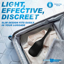 CleanStream Silicone Enema Bulb with Poseable Nozzle Black in a suitcase, perfect for travel.