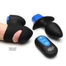 Zeus Anal Plug and Head Teaser E-Stim Kit Black with remote and accessories, showcasing black silicone design.