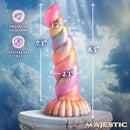 Creature Cocks Aurora Unicorn 8.5 Inch Silicone Dildo in soft pastel colors with dimensions, premium silicone material.