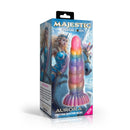 Creature Cocks Aurora Unicorn 8.5 Inch Silicone Dildo beautifully displayed in a colorful package.