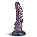 Creature Cocks Ilias Elf 8.5 Inch Silicone Dildo Purple showcasing rich purple silicone with textured design.