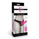 Thrusting & Vibrating Rabbit Strap-On with Harness packaging showcasing powerful vibration and thrusting action.