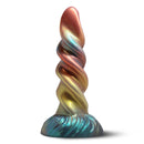 Majestic Series Celina Fairy Silicone Dildo featuring a continuous spiral ridge and iridescent multi-color ombre finish.