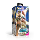 Majestic Series Celina Fairy Silicone Dildo packaging featuring a colorful, spiral ridge design.