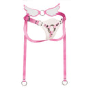 Majestic Solyra Good Angel Vegan Leather Strap-On Harness with pink straps and white wing panels.