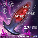 Anal Invader Inflatable Silicone Anal Plug dimensions and features with vibrant colors and a cosmic background.