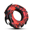 Creature Cocks Hell Fang Silicone Cock Ring in marbled red and black horned design.