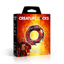 Creature Cocks Hell Fang Silicone Cock Ring packaging featuring horned demon design and bold colors.