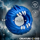 Creature Cocks Venom Loop Silicone Cock Ring Twilight Blue with measurements shown.