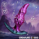 Creature Cocks Octo-Twist Silicone Anal Plug Purple with raised texture and dimensions 5 inch insertable, 2 inch widest diameter.