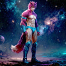 Fantasy-inspired character with pink fur and muscular build in cosmic setting, showcasing Creature Cocks Cosmo Hound Silicone Butt Plug.