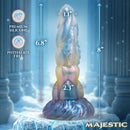 Creature Cocks Majestic Crysta 8 Inch Silicone Dildo with detailed measurements and ice-inspired design.