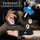 Master Series Electro Sex Conductive Gel 8.5 Oz bottle with gel applied, highlighting conductivity enhancement.