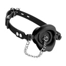 Master Series Plugged Silicone Feeding Gag Black, a versatile open mouth gag with removable plug and chain.