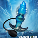 Creature Cocks Blizzard Inflatable Silicone Anal Plug in ice-blue with pump for adjustable girth and depth.
