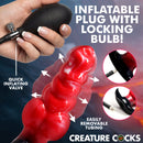 Creature Cocks Blaze Inflatable Silicone Anal Plug with hand pump and quick inflating valve showcasing adjustable fullness.