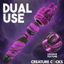 Creature Cocks Tenta Wand Silicone Vibrating Wand Purple showing dual use and unique tentacle texture.