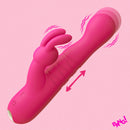 Thrusting Silicone Rabbit Vibrator Pink with motorized shaft for hands-free stimulation and G-spot targeting.
