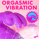 Bang Thrusting Silicone Rabbit Vibrator Purple delivering orgasmic vibration for clitoral stimulation.