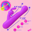Bang Thrusting Silicone Rabbit Vibrator Purple with specs, showcasing flexible design and premium silicone material.