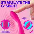 Flexible Silicone G-Spot Vibrator Pink with soft tapered tip for targeted pleasure, featuring an easy to use power button.