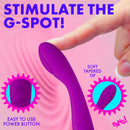 Flexible Silicone G-Spot Vibrator Purple with soft tapered tip and easy-to-use power button for targeted stimulation.
