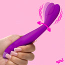 Flexible Silicone G-Spot Vibrator Purple held in hand showing its bendable neck and vibration features.