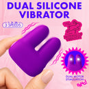 Bang Dual Silicone Vibrator Purple in hand, showcasing dual motor stimulation and three speeds.