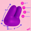 Bang Dual Silicone Vibrator Purple with dimensions and features like phthalate-free, rechargeable, premium silicone, and splashproof.